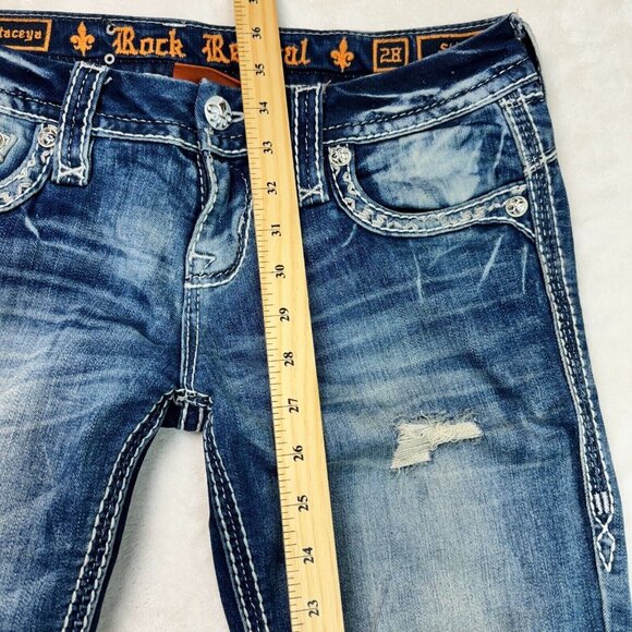 Rock Revival Jeans Skinny Stacey Distressed Low Rise Glittered Women's Size 28 - Picture 5 of 14